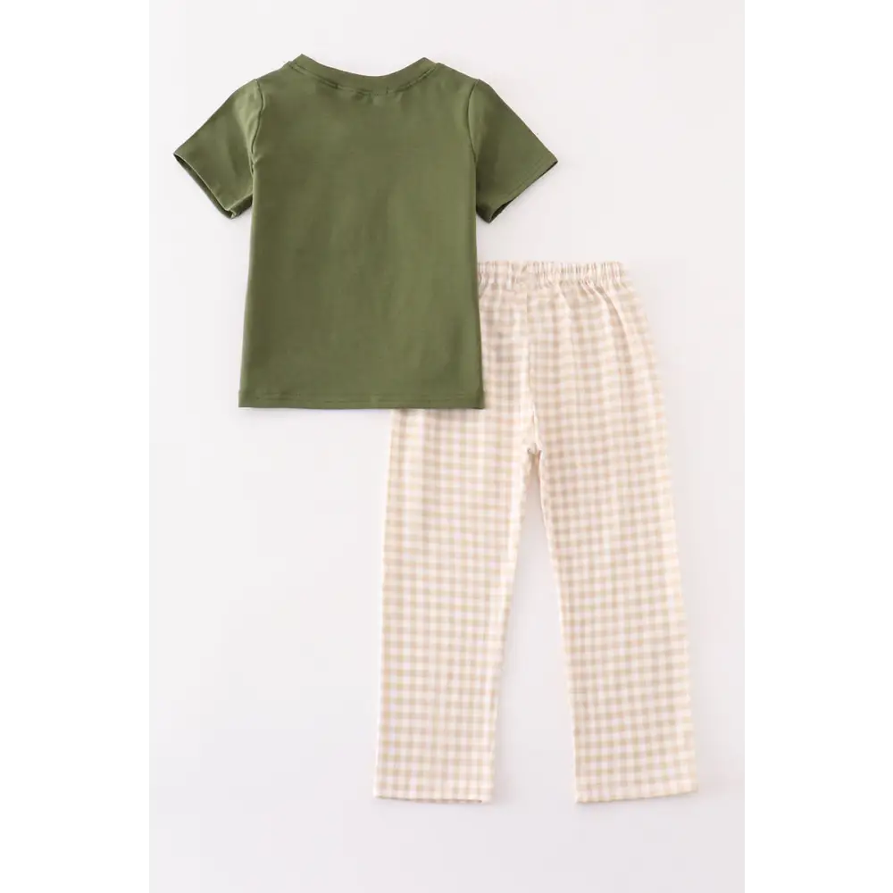 Gingham hunting embroidery boy set - Set