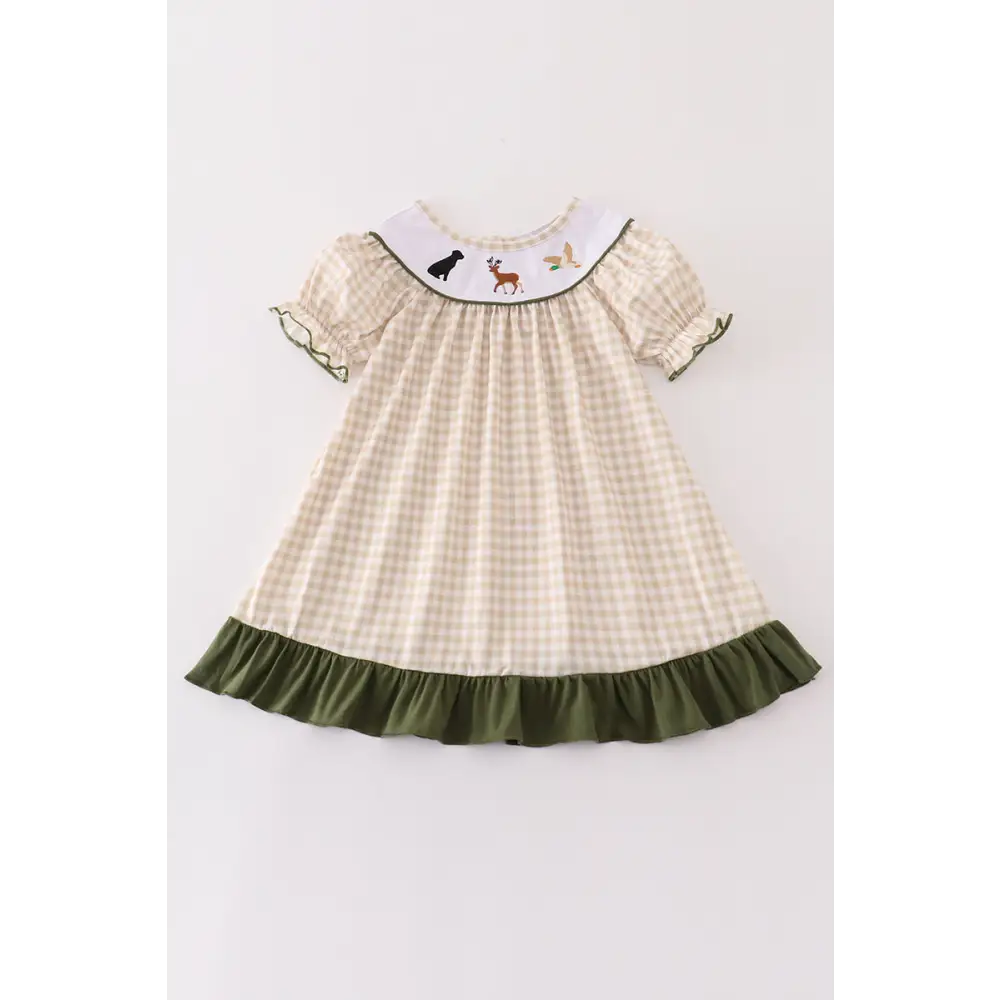 Gingham hunting embroidery girl dress - Dress