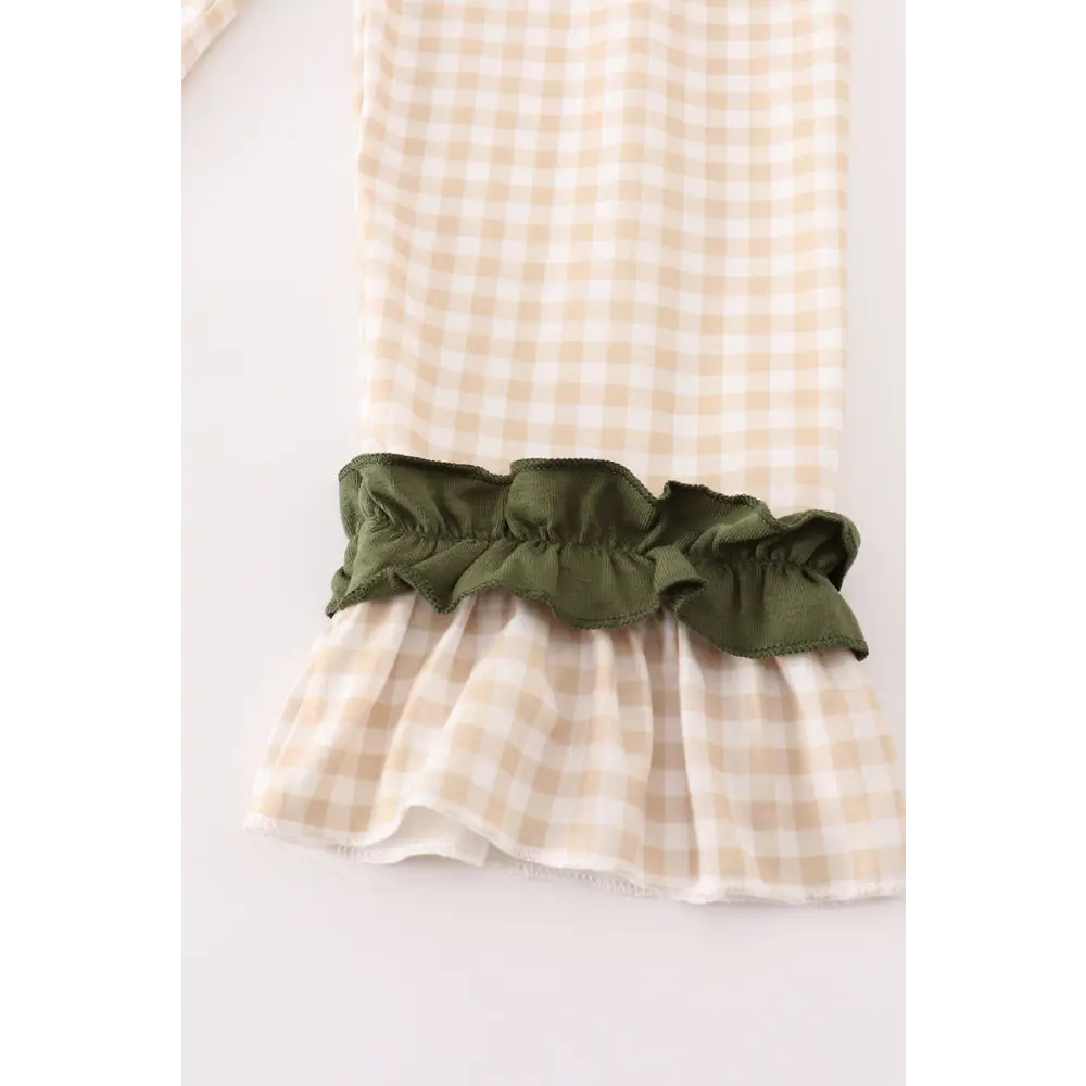 Gingham hunting embroidery girl pants set - Set