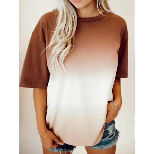 Gradient Round Neck Short Sleeve T-Shirt - Madi Gray Boutique