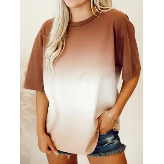 Gradient Round Neck Short Sleeve T-Shirt - Madi Gray Boutique