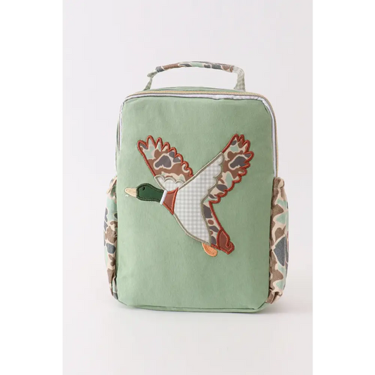 Green camouflage duck applique lunch bag - One Size - bag