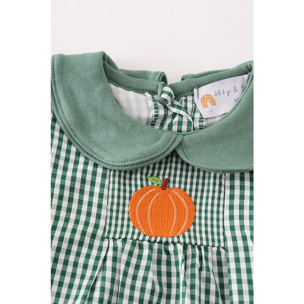 Green Gingham Pumpkin Embroidery Boy Bubble - NB