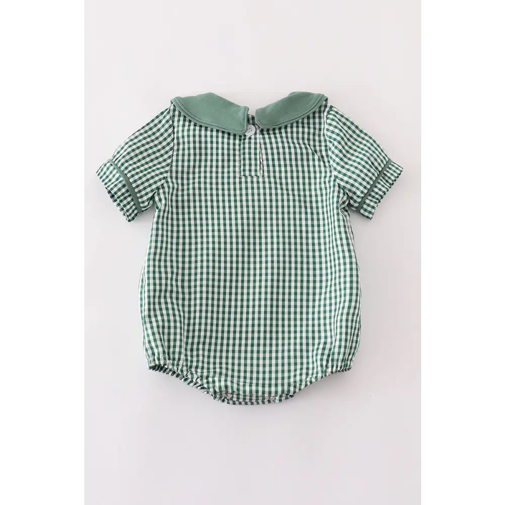 Green Gingham Pumpkin Embroidery Boy Bubble - NB