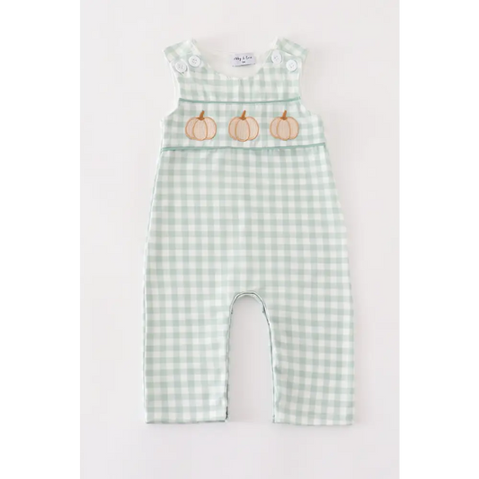 Green gingham pumpkin embroidery boy jonjon - baby