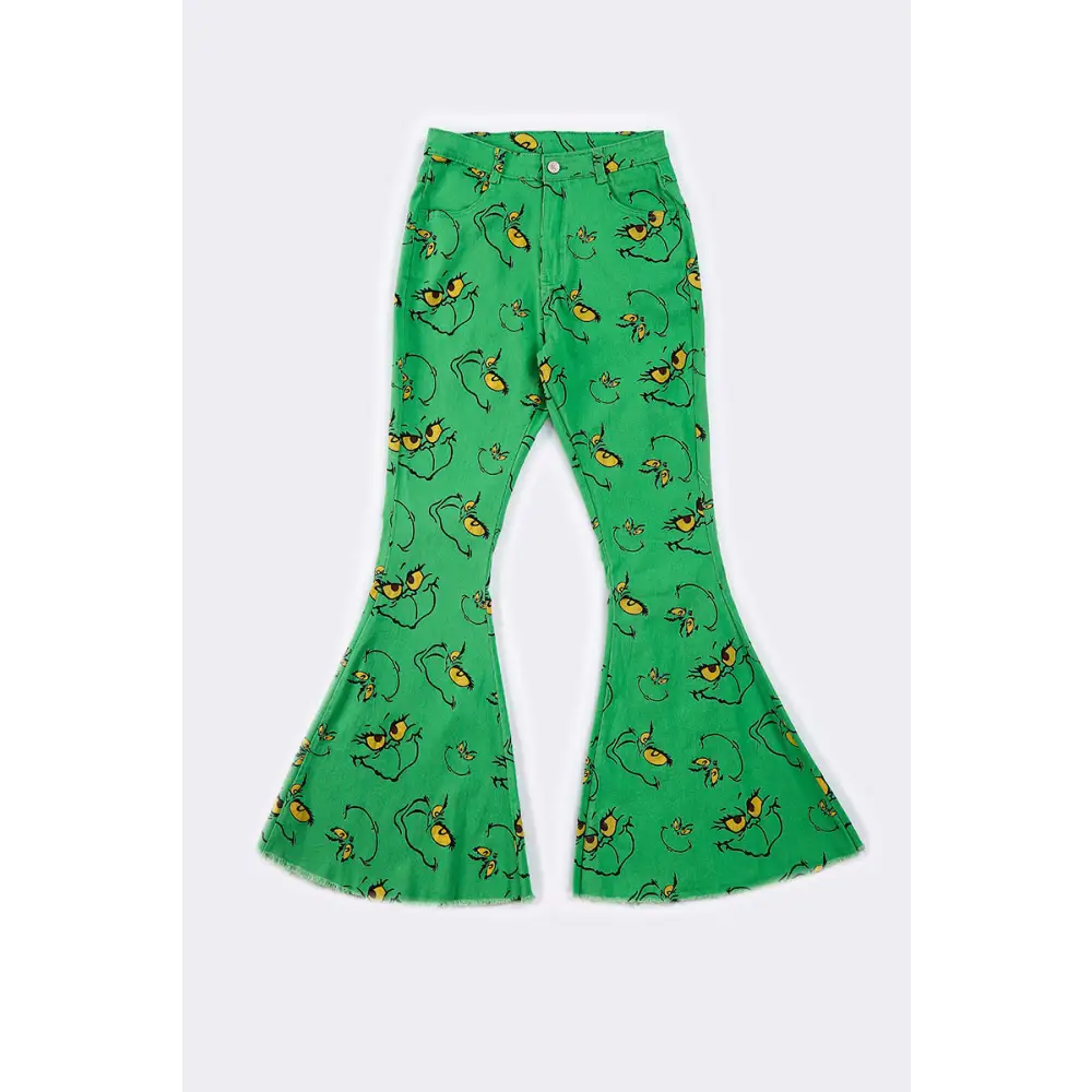 Green grinch print bell jeans mom & - S - Pants