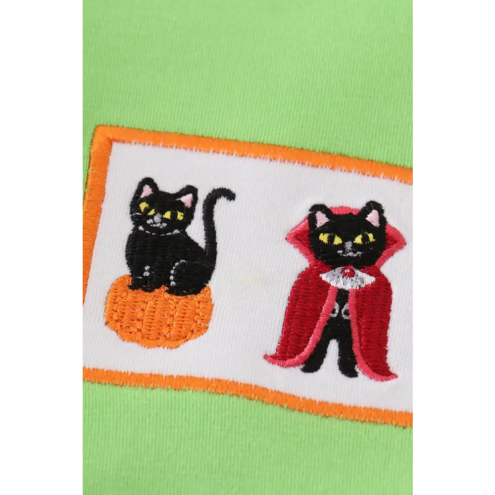 Green halloween cat embroidery boy set - Set