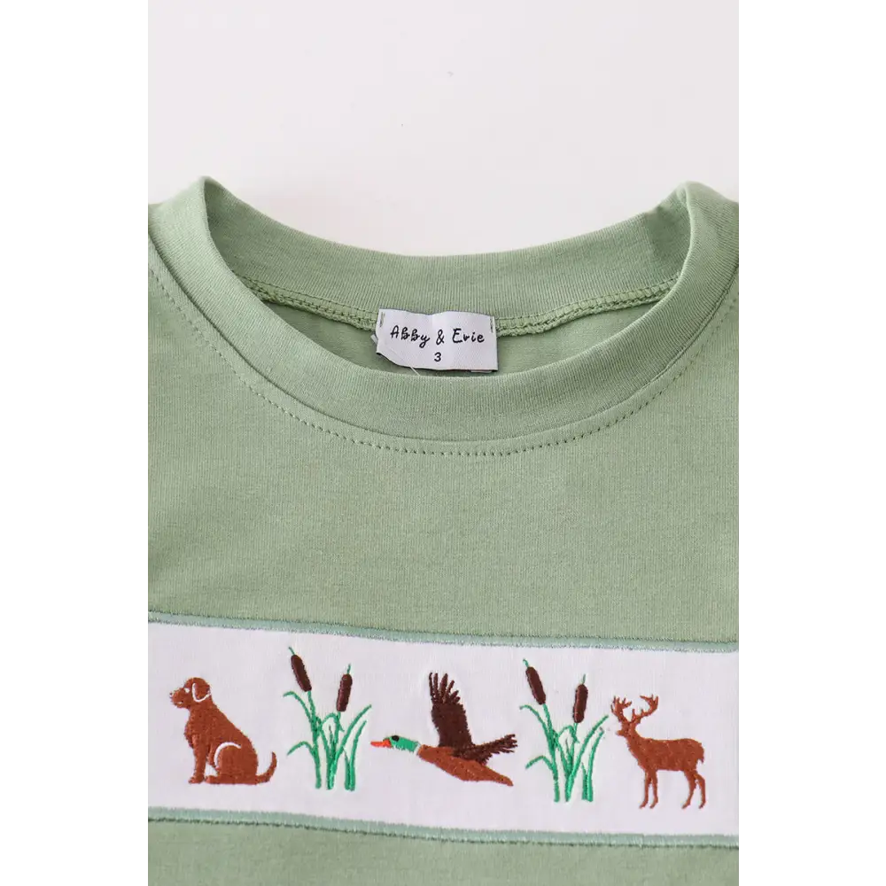 Green hunting duck embroidery boy set - Set