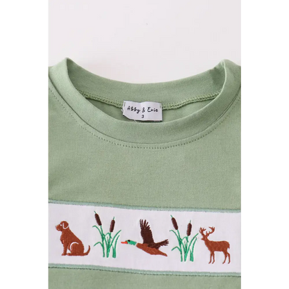 Green hunting duck embroidery boy set - Set