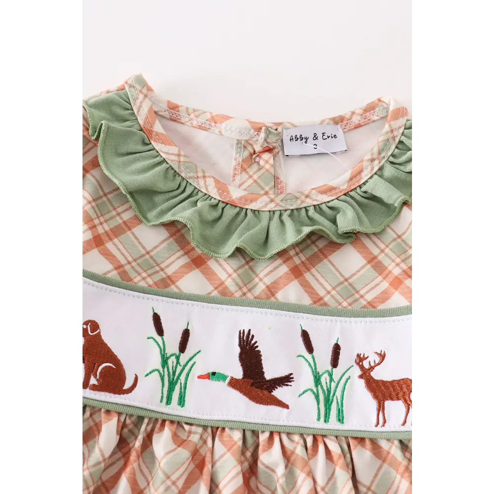 Green hunting duck embroidery girl dress - Dress