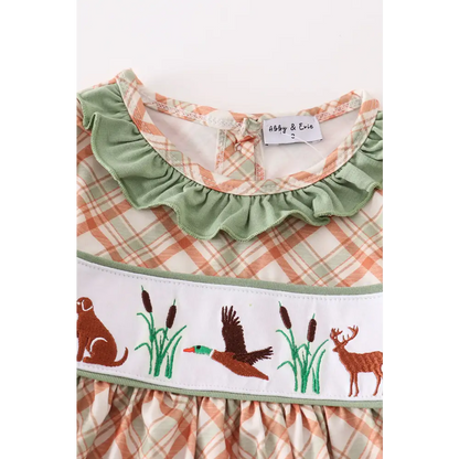 Green hunting duck embroidery girl dress - Dress