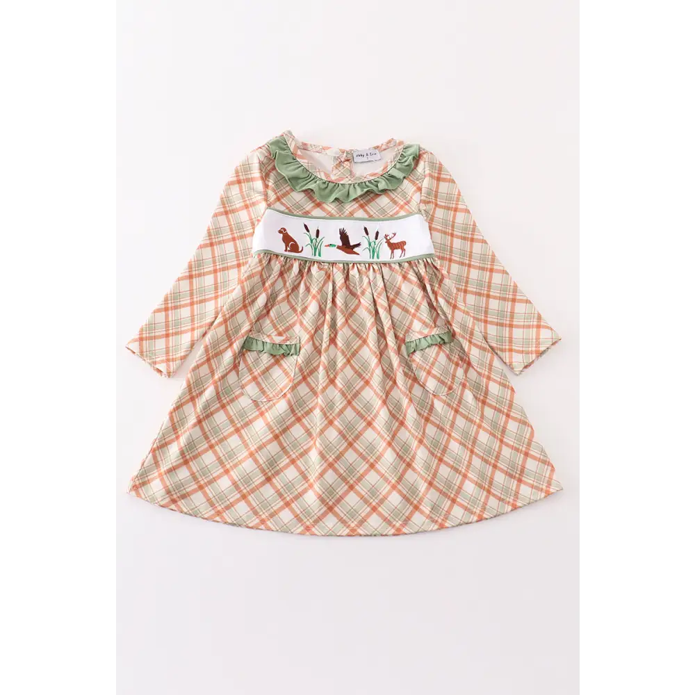 Green hunting duck embroidery girl dress - Dress