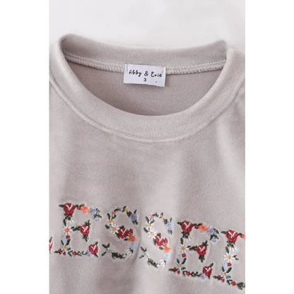 Grey velvet blessed embroidery mom&me sweatshirt - Top