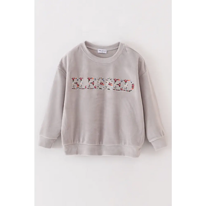 Grey velvet blessed embroidery mom&me sweatshirt - Top