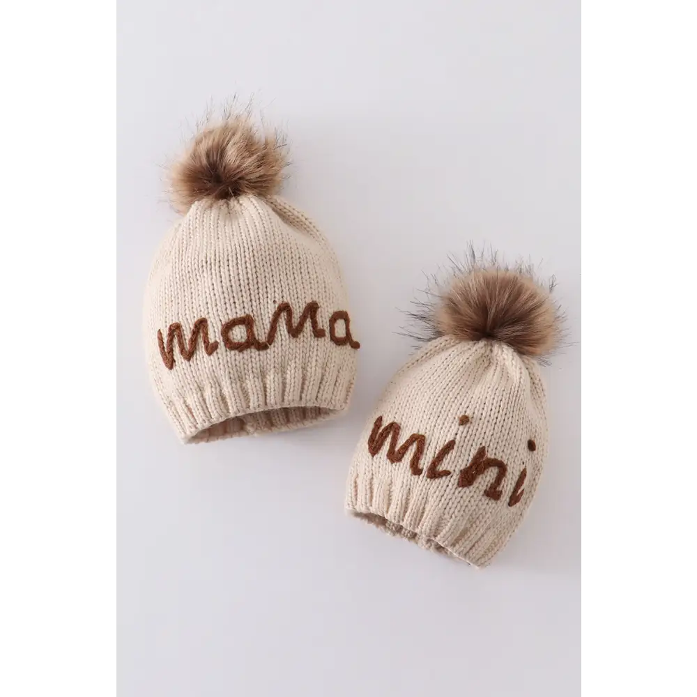 Hand embroidered pom pom beanie hat mommy&me - Hats