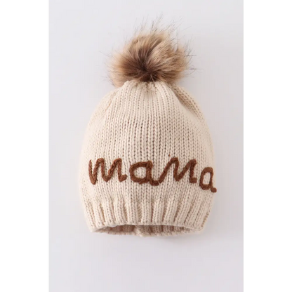 Hand embroidered pom pom beanie hat mommy&me - MAMA - Hats