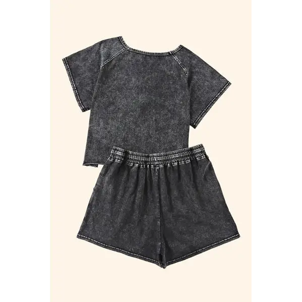 Heathered Round Neck Top and Shorts Lounge Set - Madi Gray Boutique