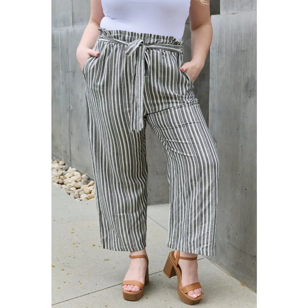 Heimish Find Your Path Full Size Paperbag Waist Striped Culotte Pants - Madi Gray Boutique