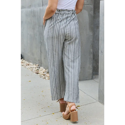 Heimish Find Your Path Full Size Paperbag Waist Striped Culotte Pants - Madi Gray Boutique