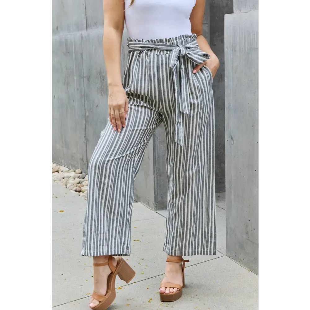 Heimish Find Your Path Full Size Paperbag Waist Striped Culotte Pants - Madi Gray Boutique