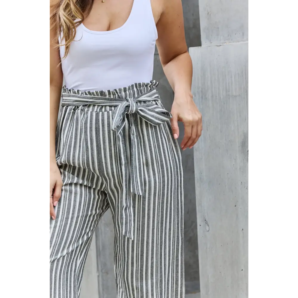 Heimish Find Your Path Full Size Paperbag Waist Striped Culotte Pants - Madi Gray Boutique