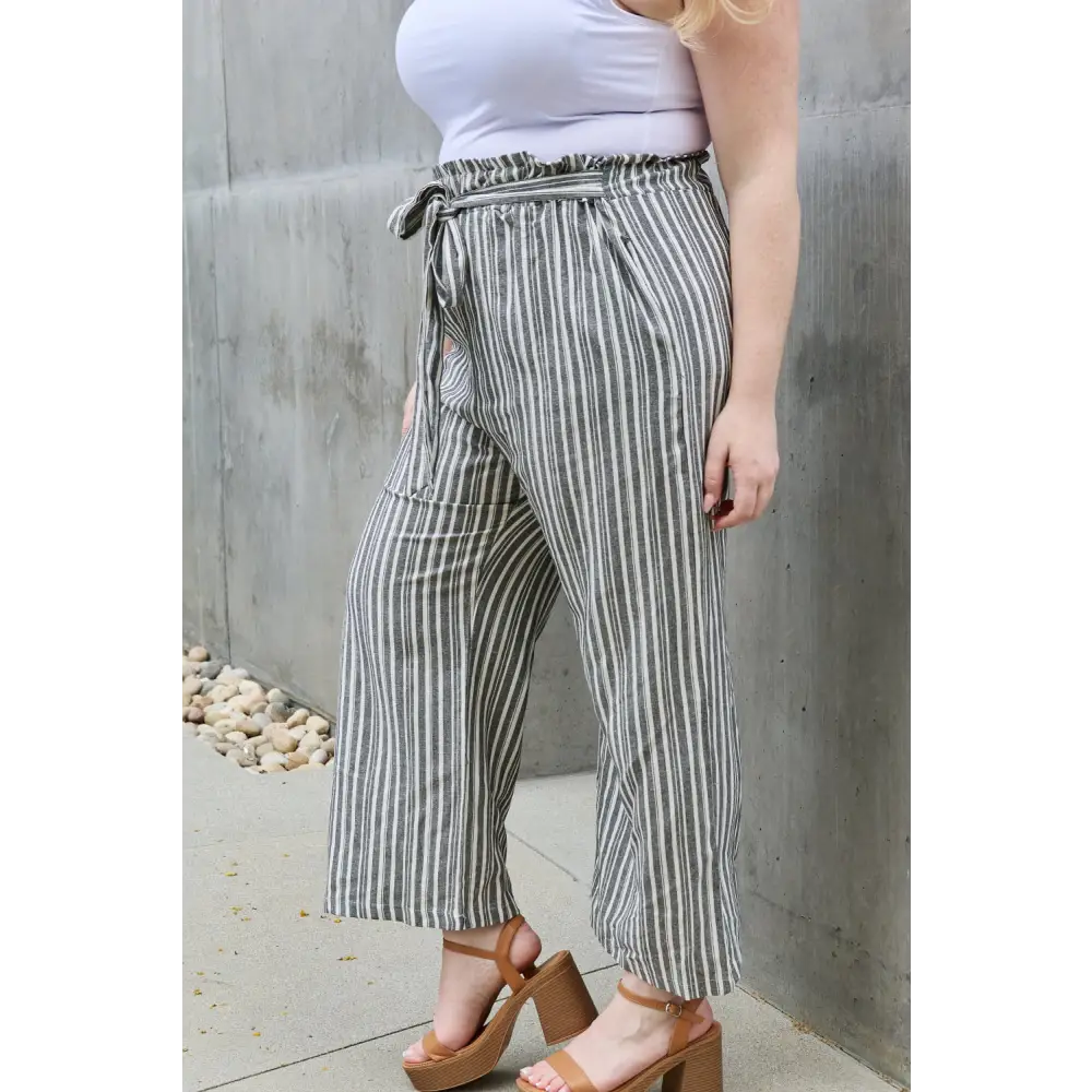 Heimish Find Your Path Full Size Paperbag Waist Striped Culotte Pants - Madi Gray Boutique