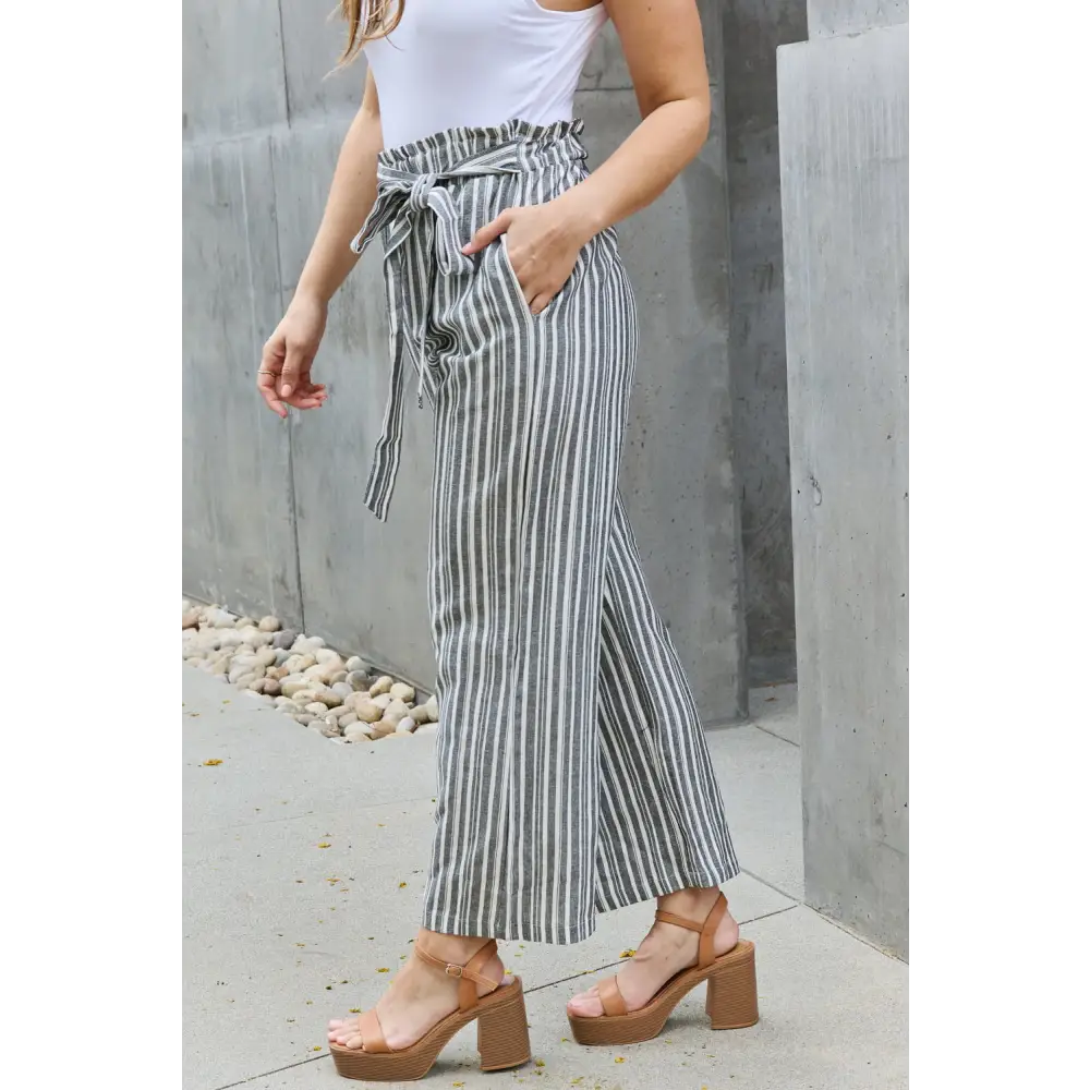 Heimish Find Your Path Full Size Paperbag Waist Striped Culotte Pants - Madi Gray Boutique