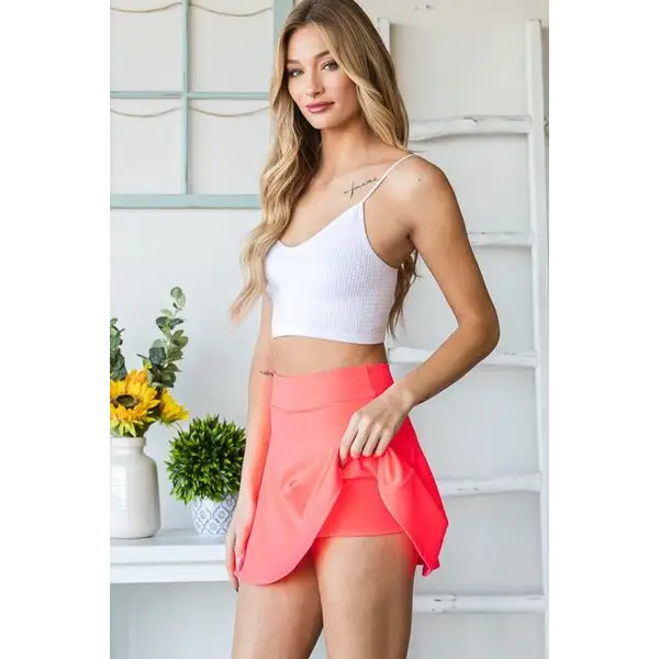 Heimish Full Size High Waist Skort - NEONPINK / S - Bottoms