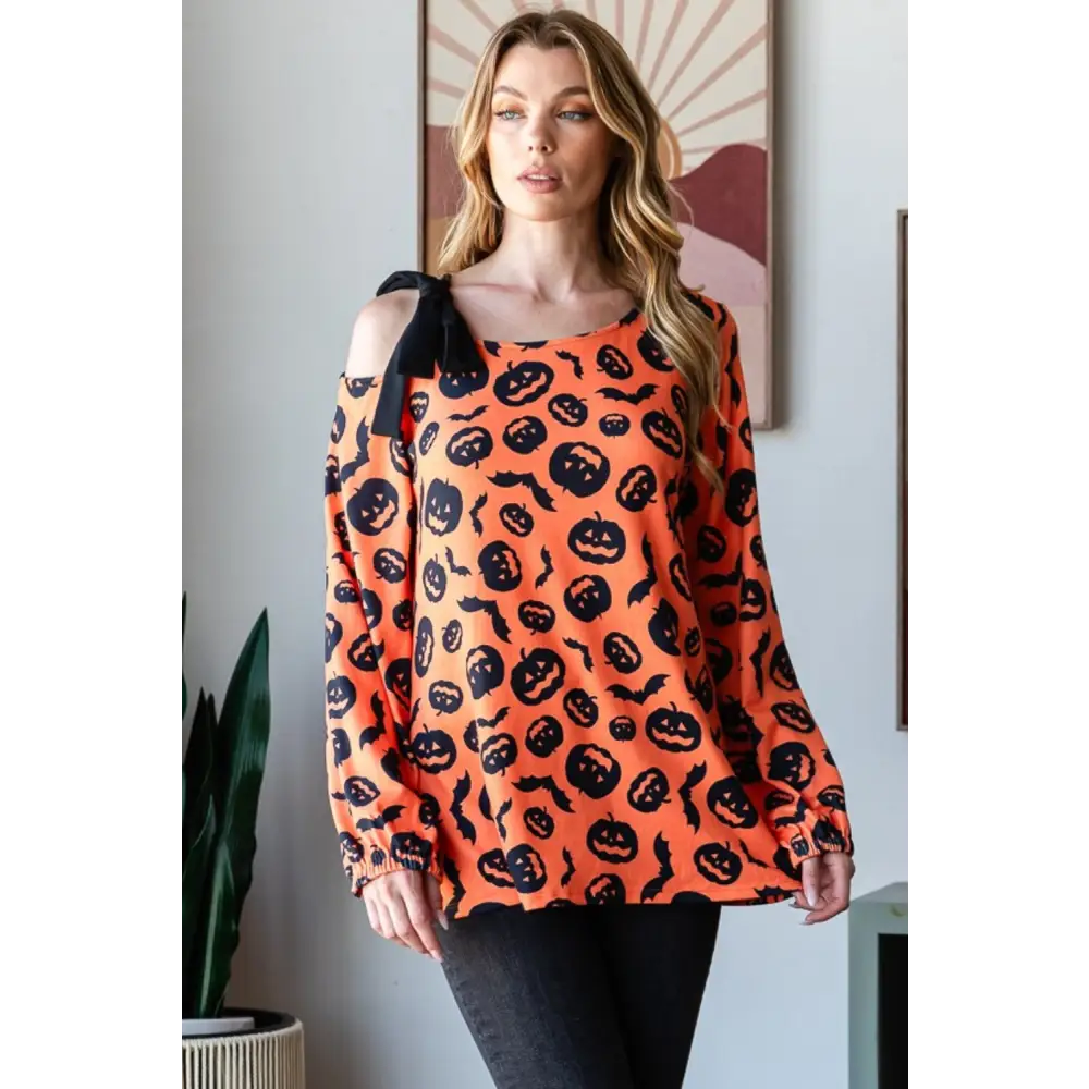 Heimish Pumpkin Print One Shoulder T-Shirt