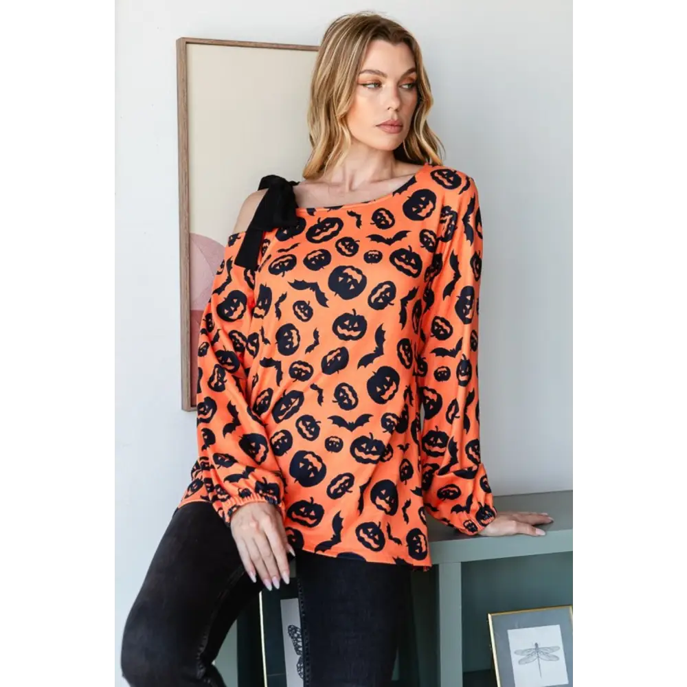 Heimish Pumpkin Print One Shoulder T-Shirt