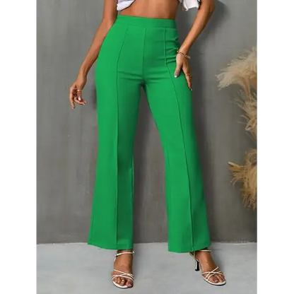 High Waist Straight Pants - Mid Green / S - Bottoms