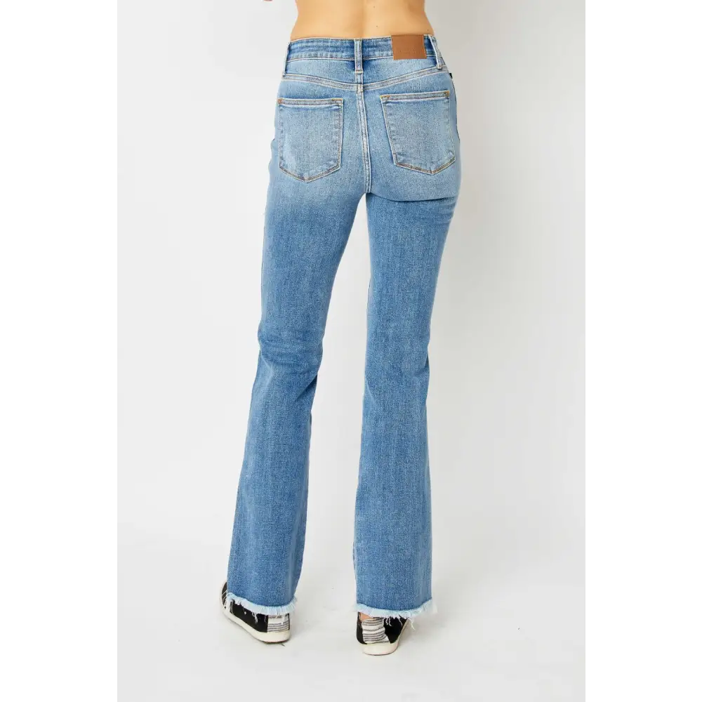 Judy Blue Full Size Distressed Raw Hem Bootcut Jeans - Bottoms