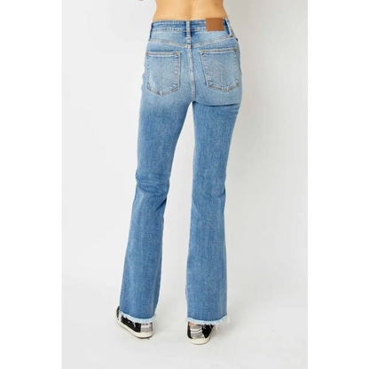 Judy Blue Full Size Distressed Raw Hem Bootcut Jeans - Bottoms