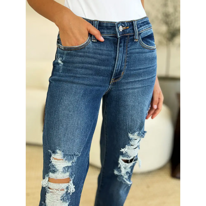 Judy Blue Full Size Mid Rise Distressed Raw Hem Jeans - Bottoms