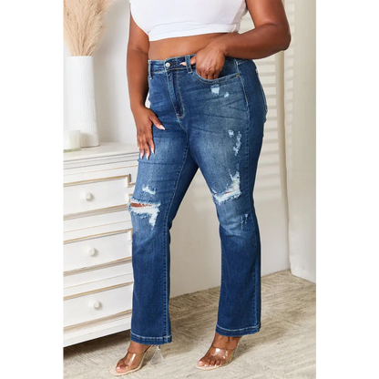 Judy Blue Full Size Mid Rise Hand Sand & Destroy Bootcut Jeans - Bottoms