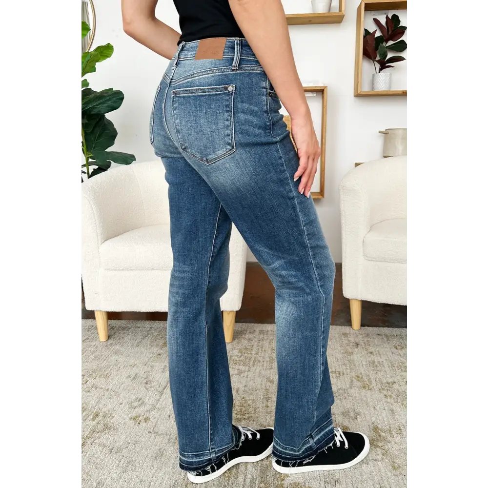 Judy Blue Full Size Mid Rise Release Hem Jeans - Bottoms