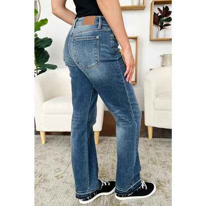 Judy Blue Full Size Mid Rise Release Hem Jeans - Bottoms