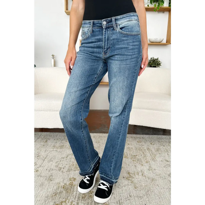 Judy Blue Full Size Mid Rise Release Hem Jeans - Bottoms