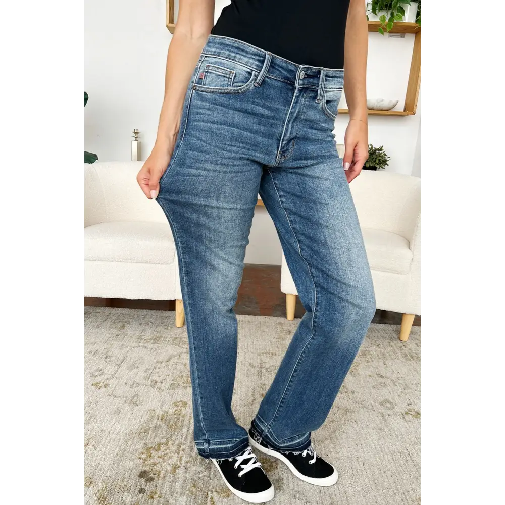 Judy Blue Full Size Mid Rise Release Hem Jeans - Bottoms