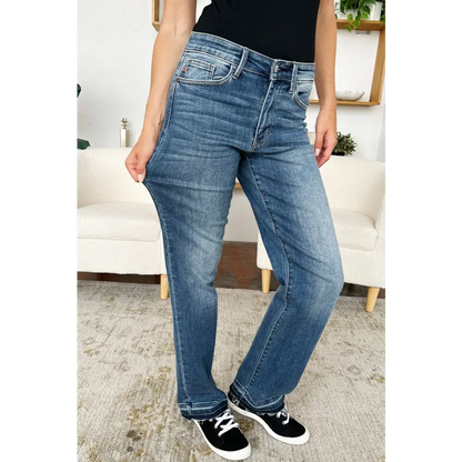 Judy Blue Full Size Mid Rise Release Hem Jeans - Bottoms