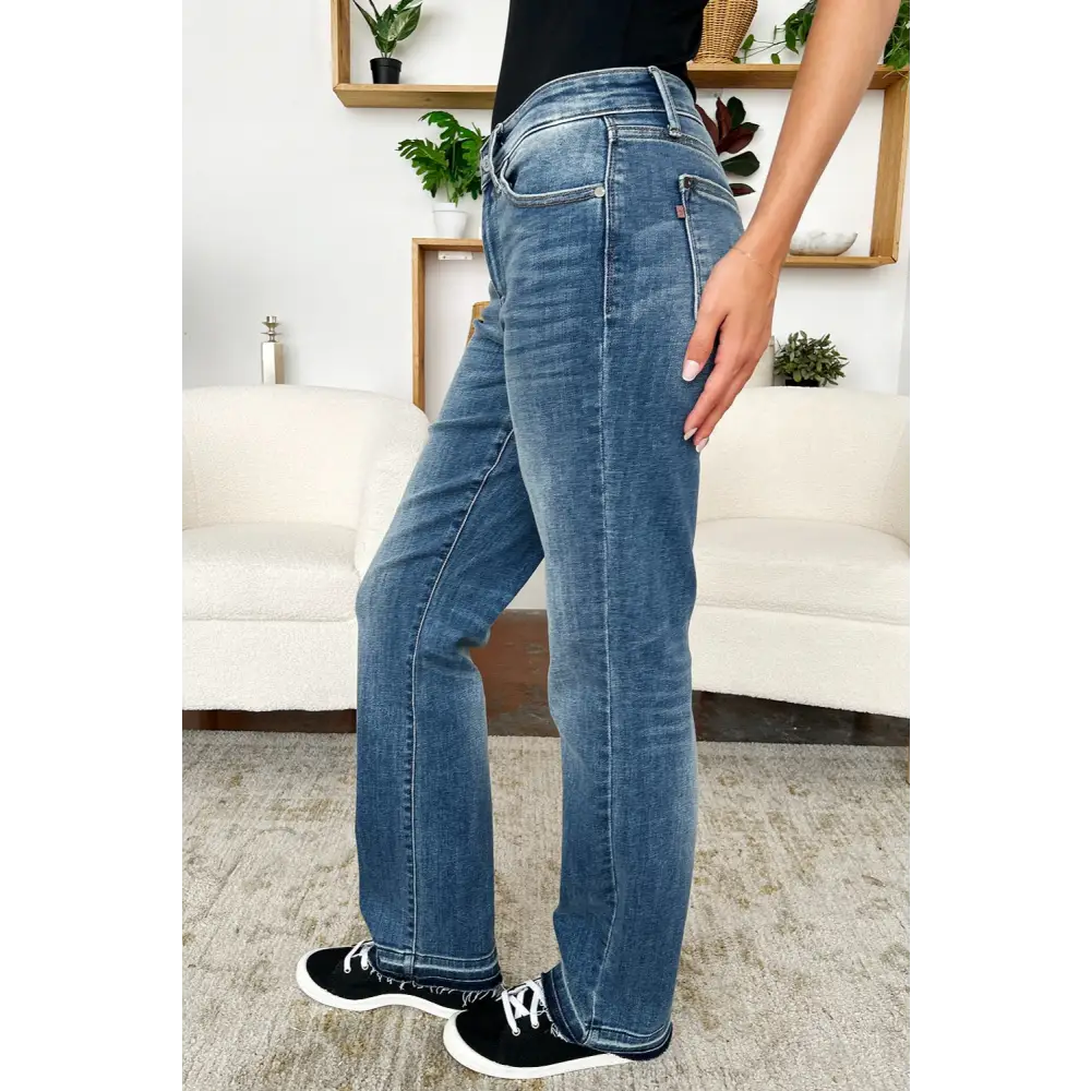 Judy Blue Full Size Mid Rise Release Hem Jeans - Bottoms