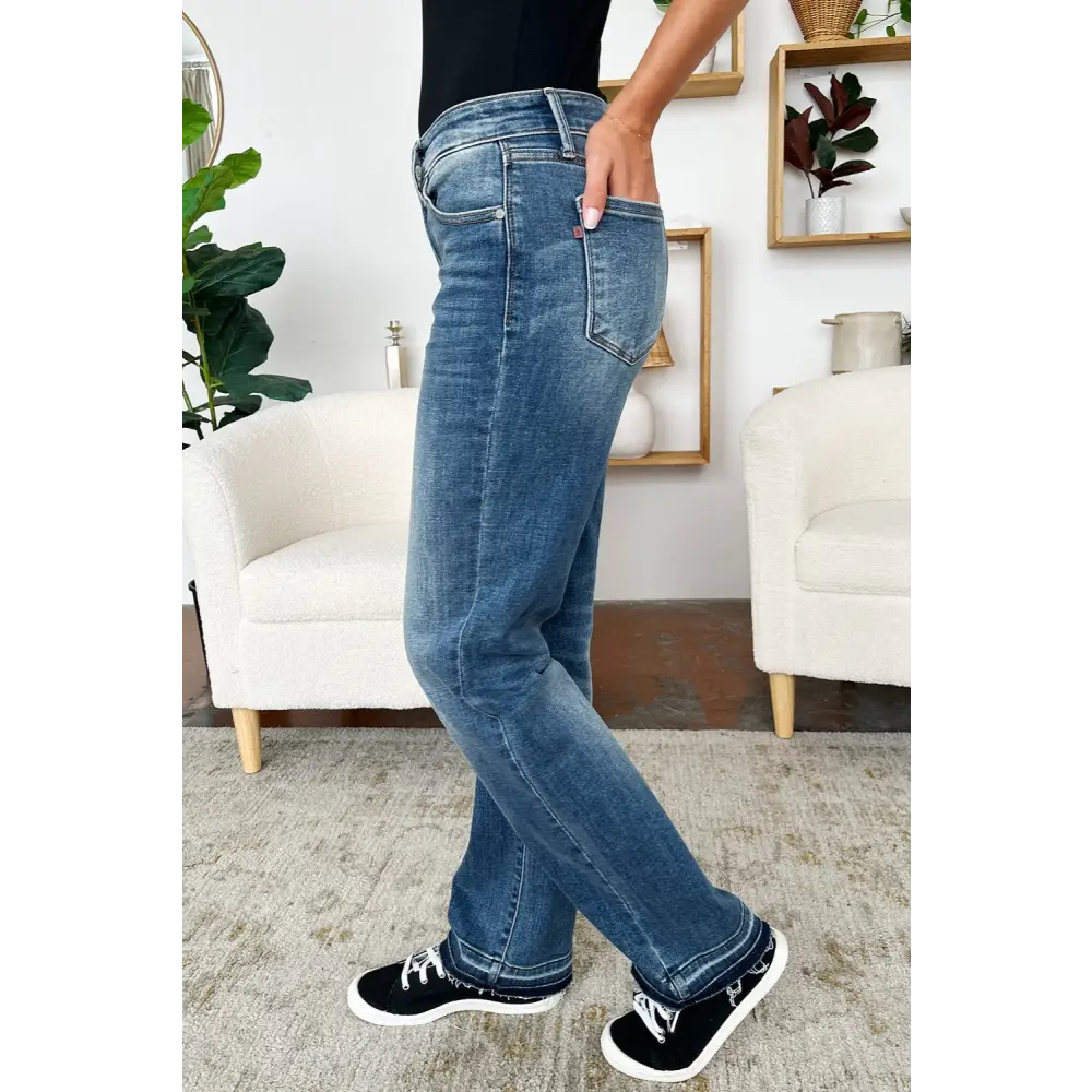 Judy Blue Full Size Mid Rise Release Hem Jeans - Bottoms