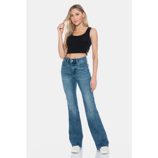 Judy Blue Full Size Tummy Control Cut Hem Flare Jeans - Medium / 0/24 - Bottoms