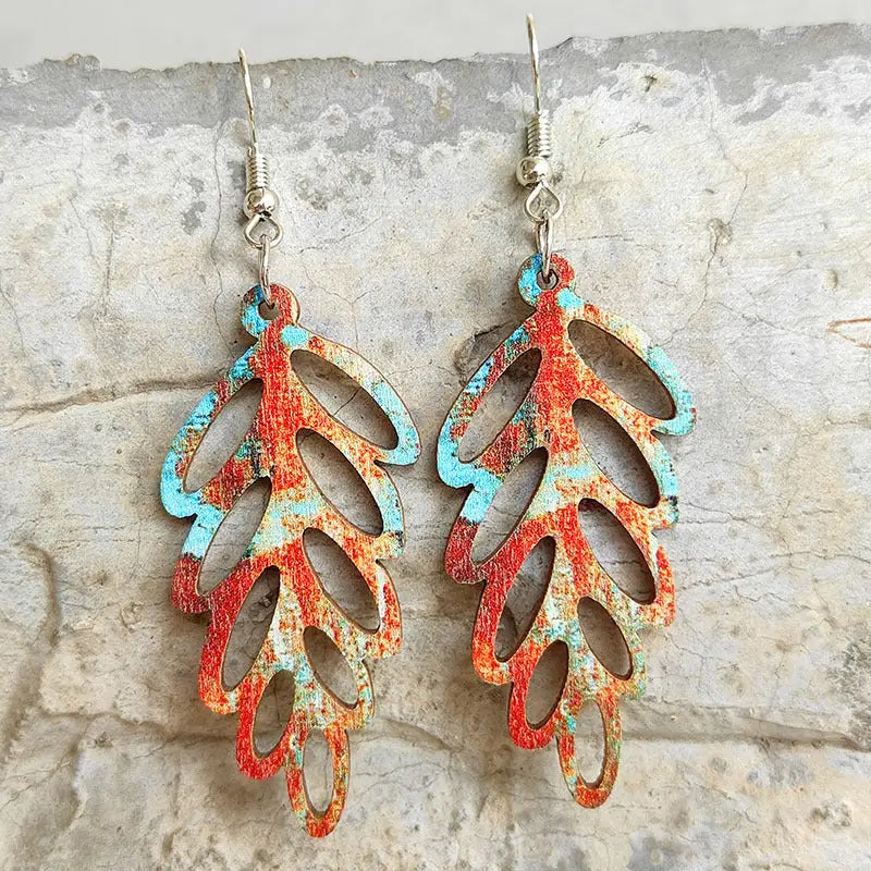 Leaf Shape Wooden Dangle Earrings - Madi Gray Boutique