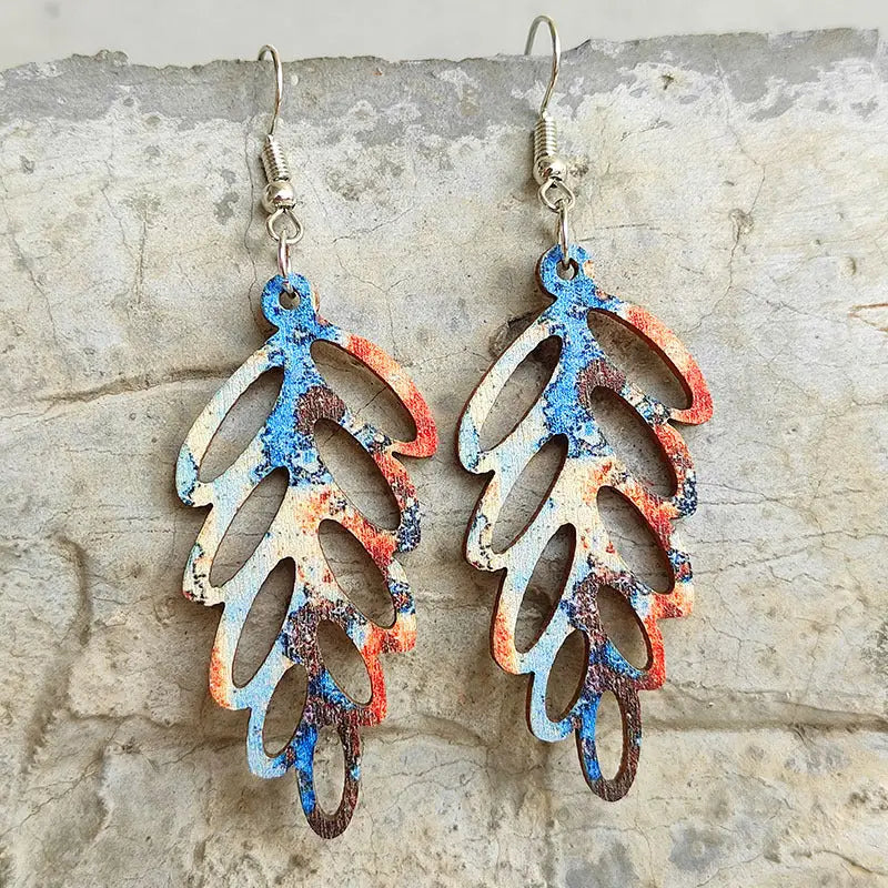 Leaf Shape Wooden Dangle Earrings - Madi Gray Boutique