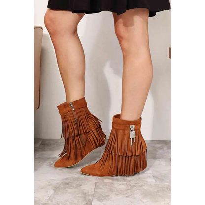 Legend Women's Tassel Wedge Heel Ankle Booties - Madi Gray Boutique