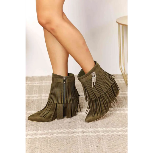 Legend Women's Tassel Wedge Heel Ankle Booties - Madi Gray Boutique