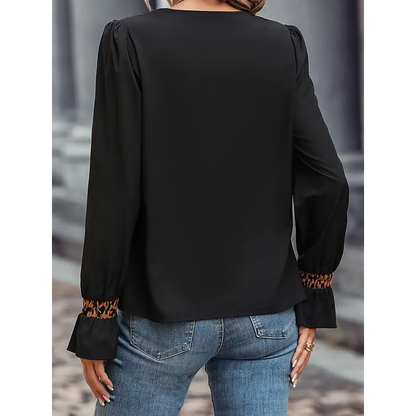 Leopard Contrast V-Neck Blouse - Madi Gray Boutique