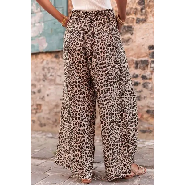 Leopard Drawstring Wide Leg Pants - Madi Gray Boutique