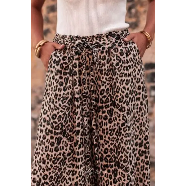 Leopard Drawstring Wide Leg Pants - Madi Gray Boutique